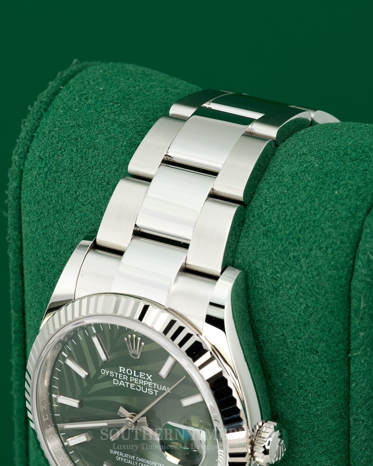Brand New 2023 36mm Rolex Datejust with Rare Palm Dial in 18kt White Gold and Oystersteel on Oyster (Ref: 126234)(Year: 2023)(Box & Papers)