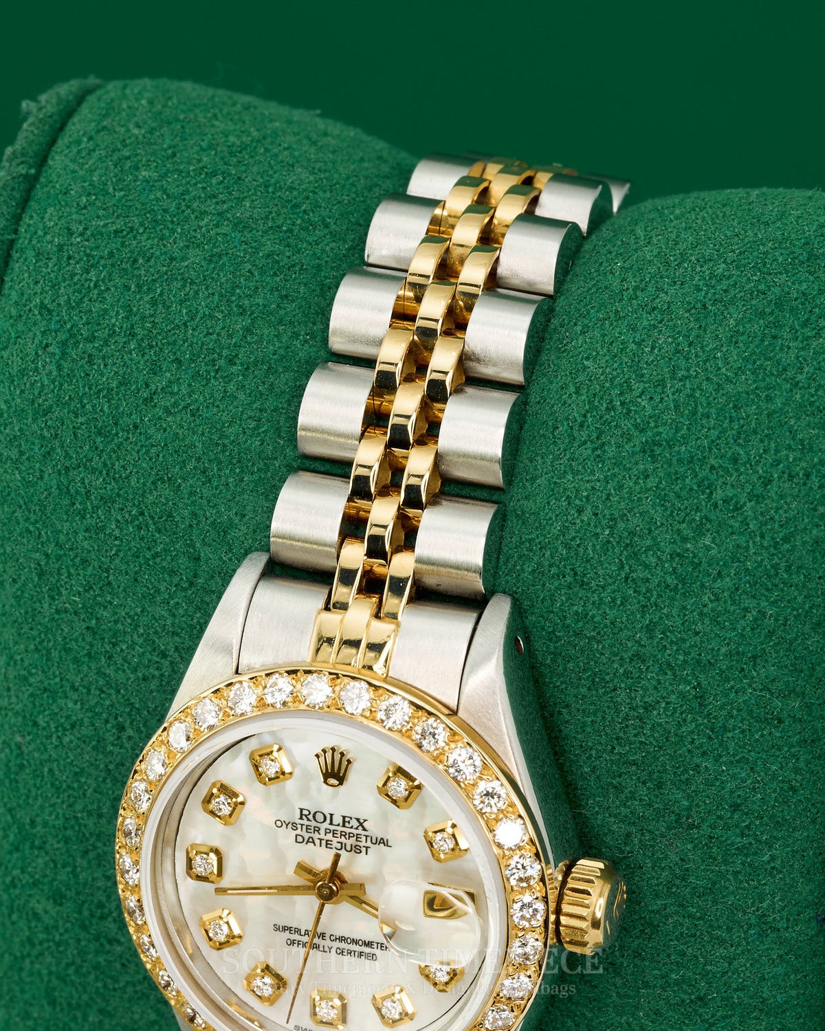 26mm Rolex Datejust in 18kt Yellow Gold & Stainless with Custom Mother of Pearl Diamond Dial and Diamond Bezel (Ref: 69173)(Year: 1989)