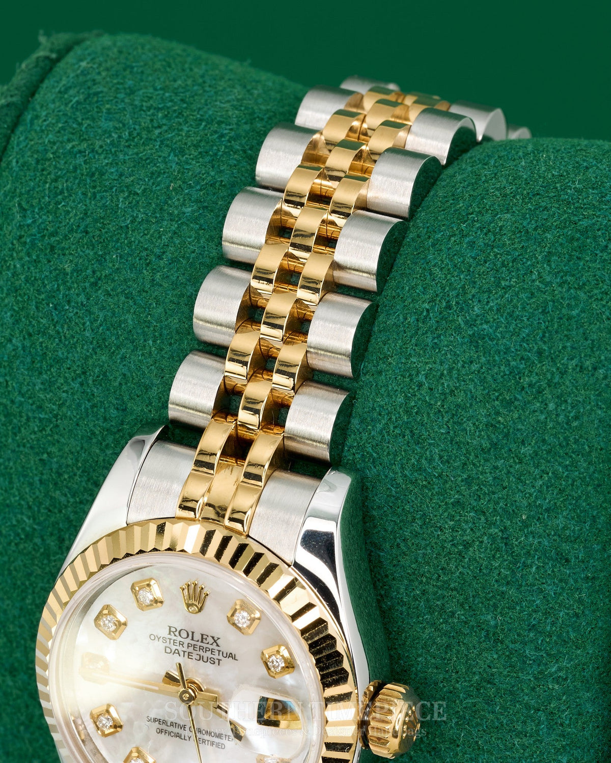 26mm Rolex Datejust with Custom Mother of Pearl Diamond Dial in 18kt Yellow Gold and Stainless on Jubilee (Ref: 179173)(Year: 2011+)