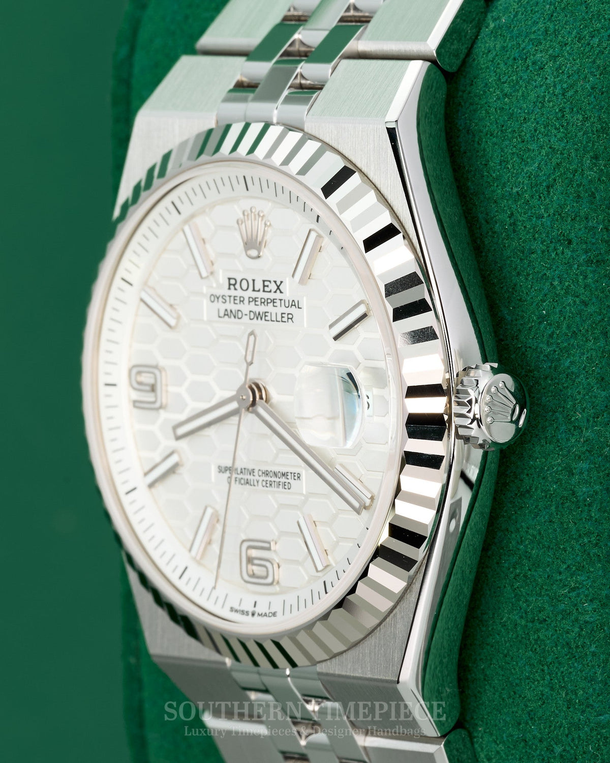 Brand New 2026 40mm Rolex Land-Dweller in Oystersteel and 18kt White Gold with White Honeycomb-Motif Dial (Ref: 127334)(Year: 2026)(Box & Papers)(SKU: S911871)