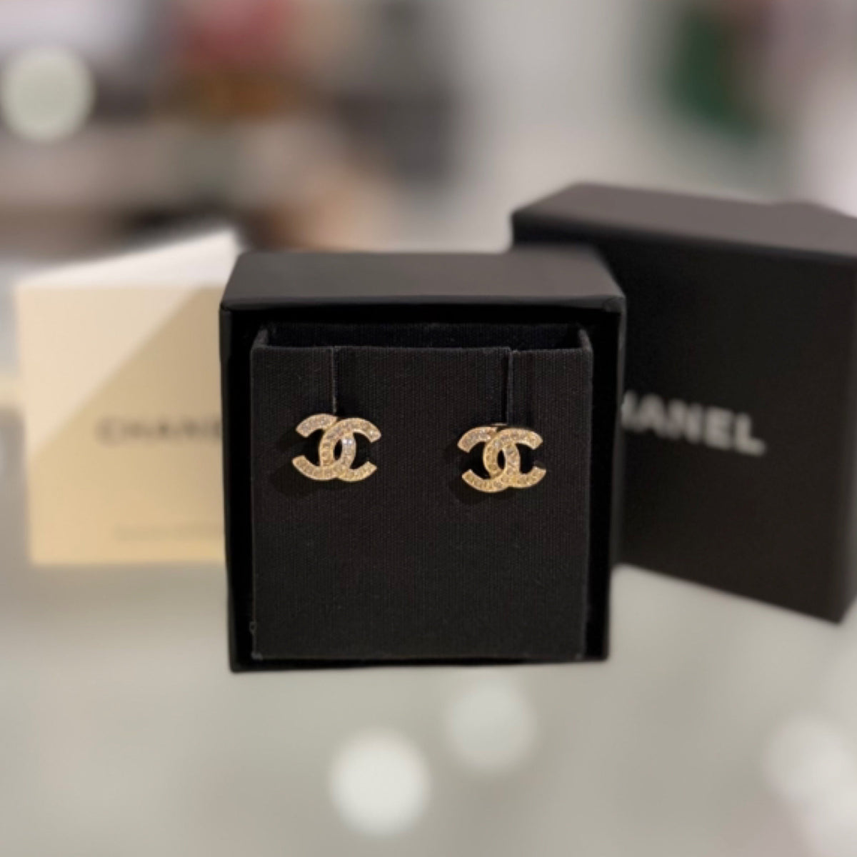Chanel CC Stud Earrings - Crystal & Gold-tone Metal