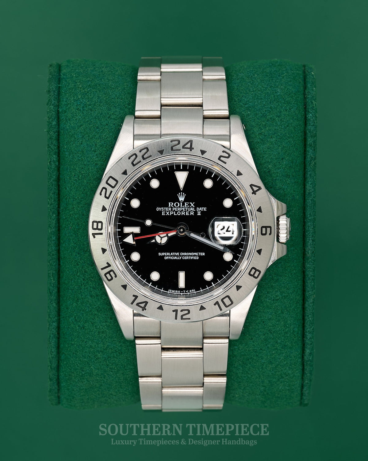 40mm Rolex Explorer II with Black Dial in Stainless Steel on Oyster Bracelet (Ref: 16570)(Year: 1995)