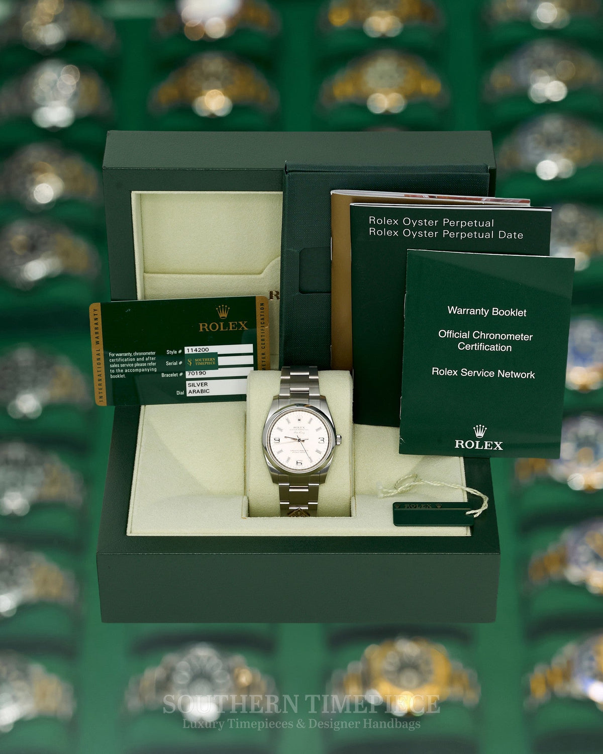 34mm Rolex Date "Domino's Pizza" with Silver Arabic Dial in Stainless Steel on Oyster (Ref: 115200)(Year: 2012)(Box & Papers)