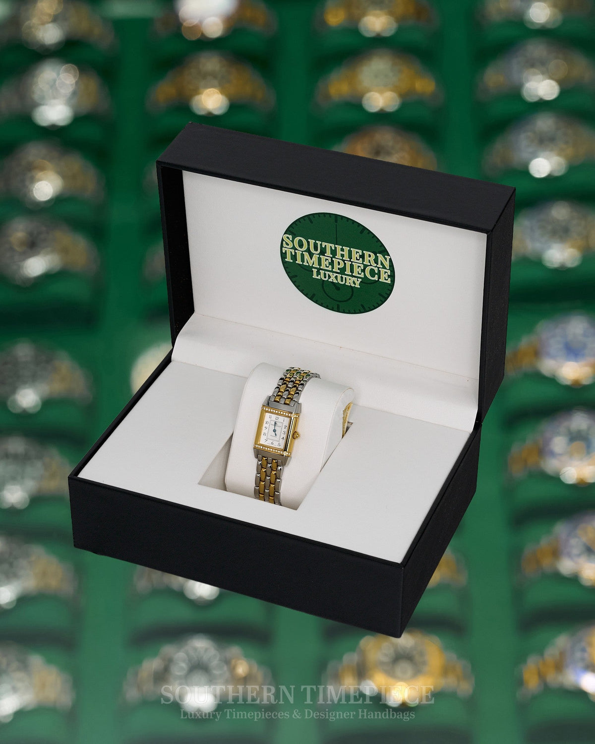 33.2x20.7mm Jaeger Le-Coultre Reverso Florale in 18kt Yellow Gold and Steel with Factory Diamonds (Ref: Q2655120)
