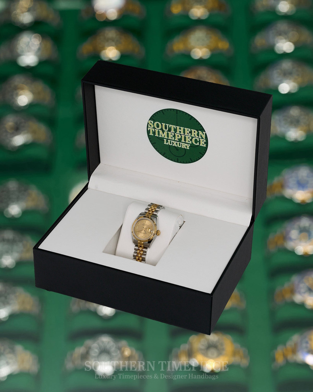 26mm Rolex Datejust with Champagne Roman Dial in 18kt Yellow Gold and Stainless on Jubilee (Ref: 179173)(Year: 2005)
