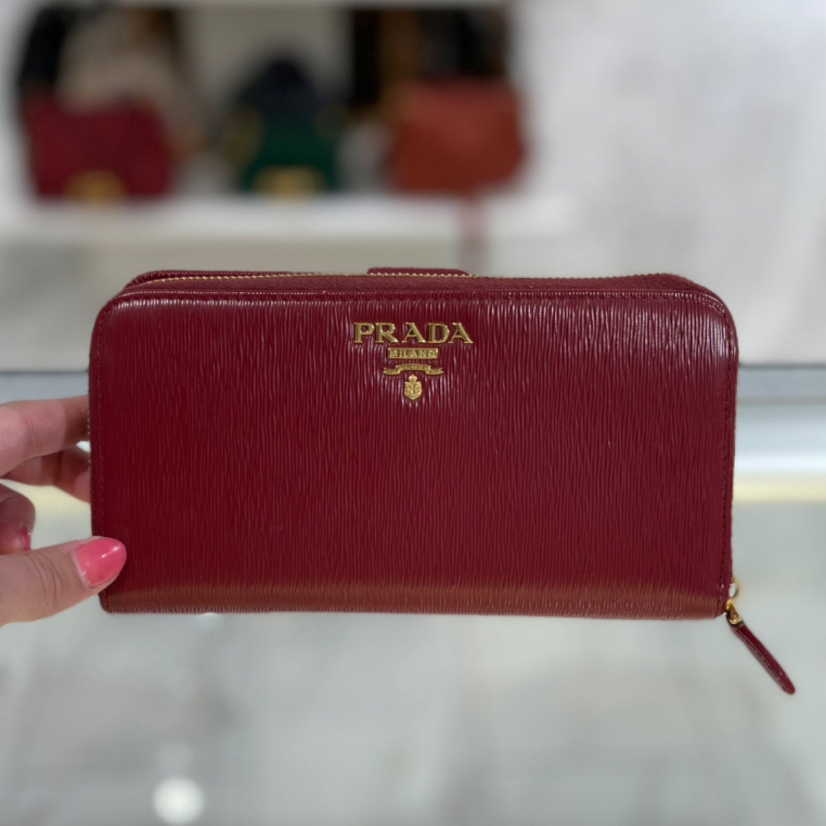 Prada Large Zip-Around Wallet - Red Leather
