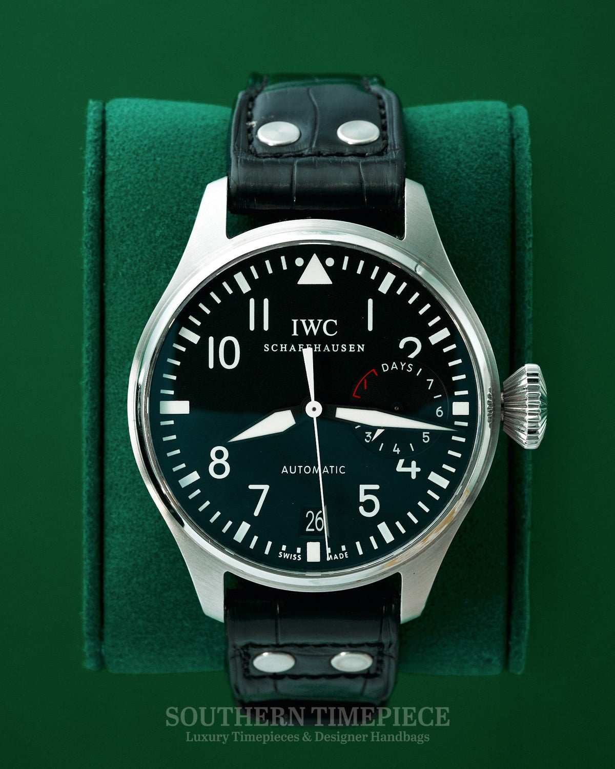 46mm IWC Big Pilot's Automatic in Stainless Steel on Black Alligator Leather Strap with Power Reserve Indicator and Date (Ref: IW500401)(Box & Papers)