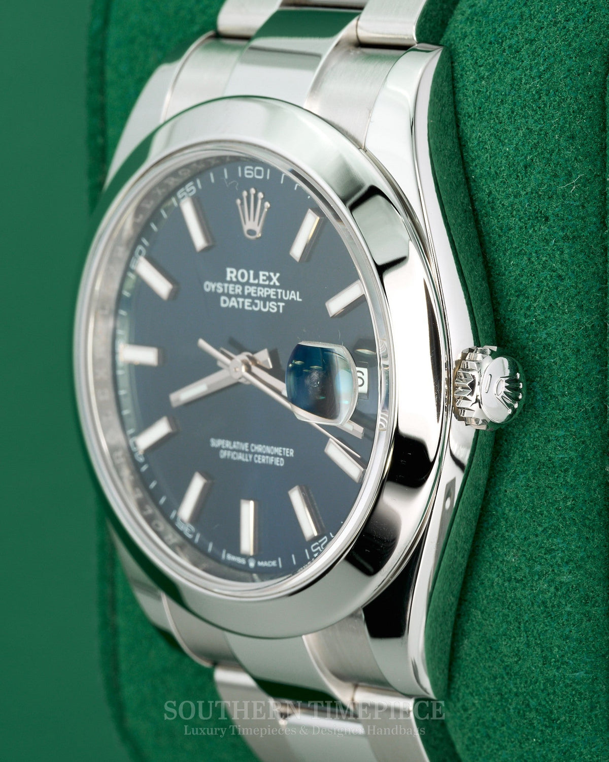 41mm Rolex Datejust with Blue Stick Dial in Stainless Steel on Oyster (Ref: 126300)(Year: 2020)(Box & Papers)