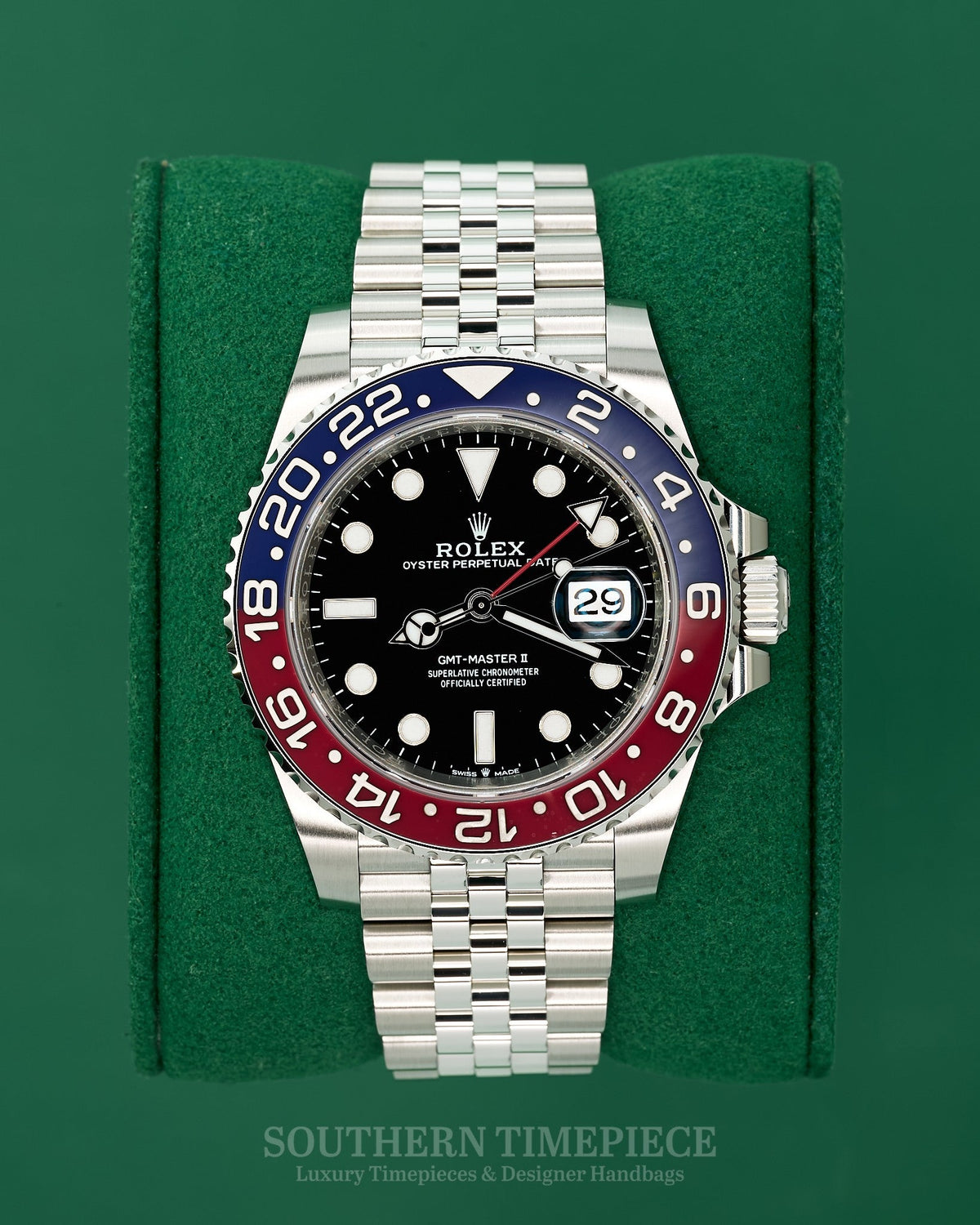 Brand New 2026 Rolex GMT-Master II "Pepsi" in Stainless Steel on Jubilee (Ref: 126710BLRO)(Year: 2026)(Box & Papers)