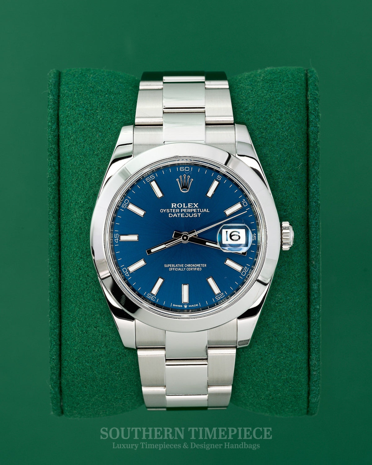 41mm Rolex Datejust with Blue Stick Dial in Stainless Steel on Oyster (Ref: 126300)(Year: 2020)(Box & Papers)