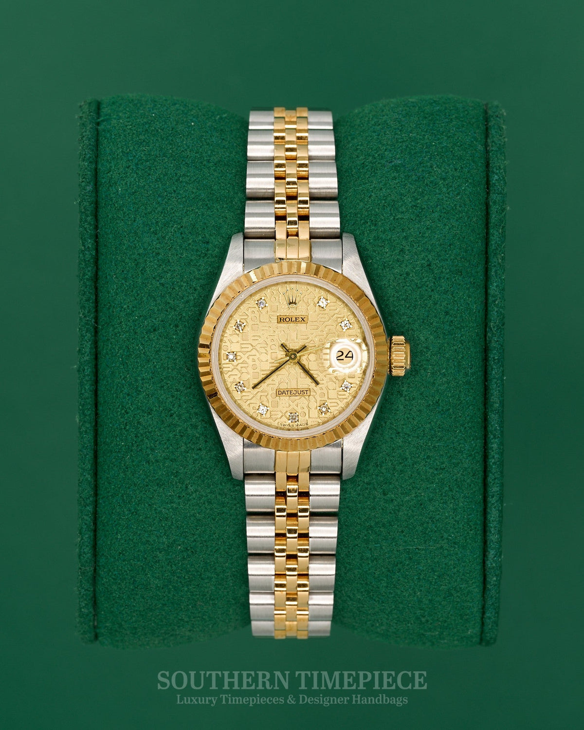 26mm Rolex Datejust with Champagne Anniversary Diamond Dial in 18kt Yellow Gold & Stainless on Jubilee (Ref: 69173)(Year: 1994)(Box & Papers)