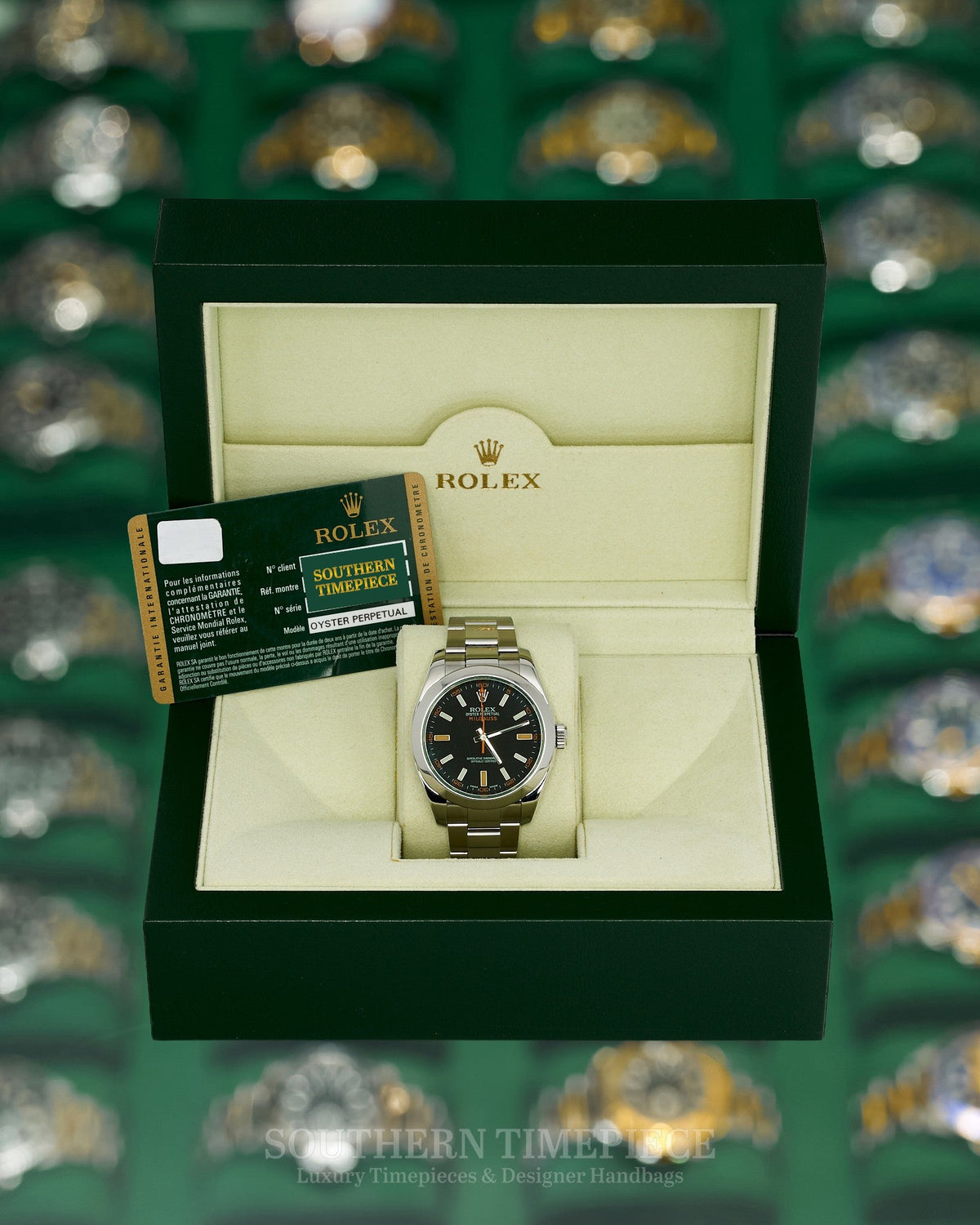 40mm Rolex Milgauss with Black Dial and Green Crystal in Stainless Steel (Ref: 116400GV)(Year: 2013)(Box & Papers)