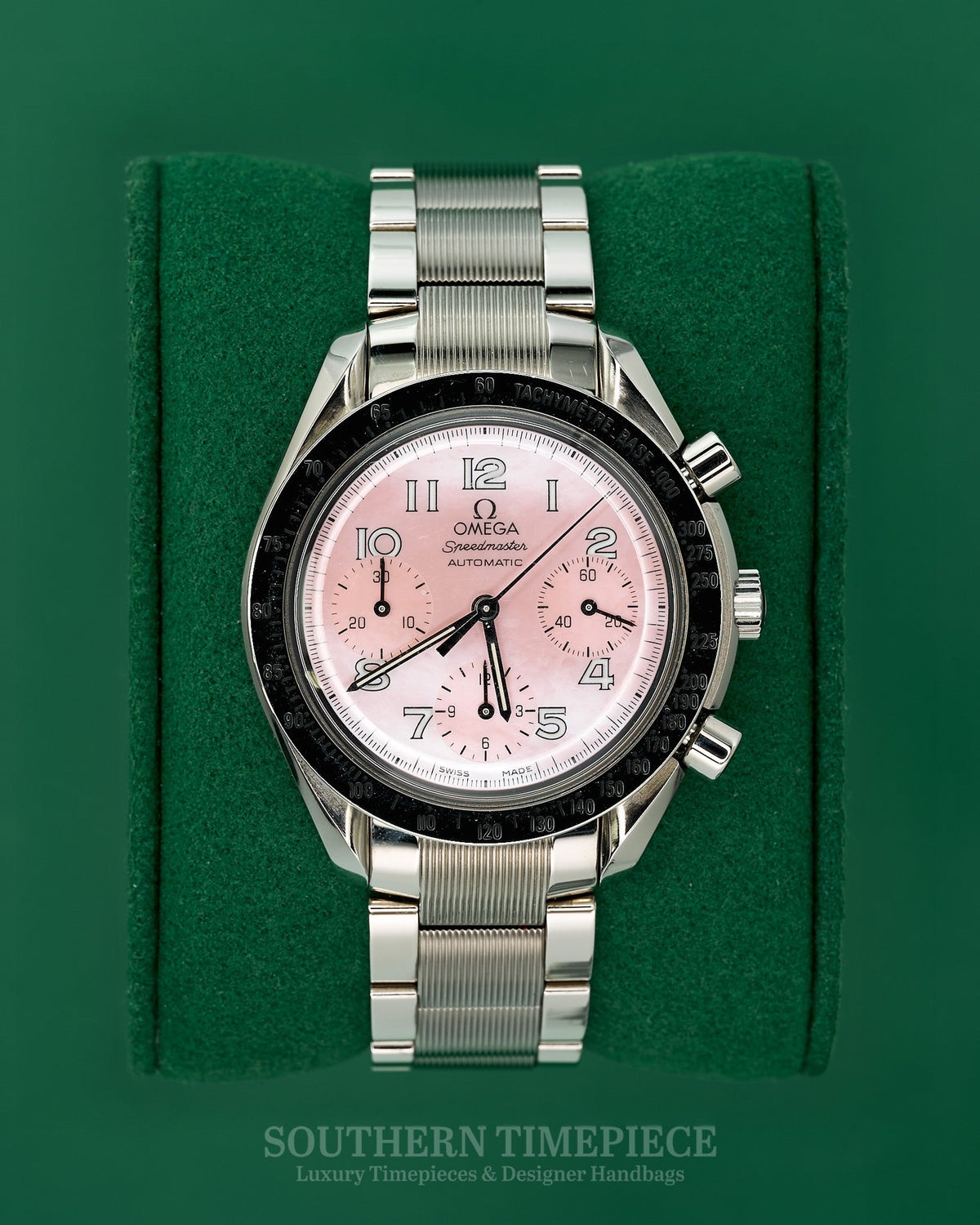 39mm Omega Speedmaster Japan Limited Edition with Pink Mother of Pearl Dial in Stainless (Ref: 3502.78.00)(Year: 2000-2010)