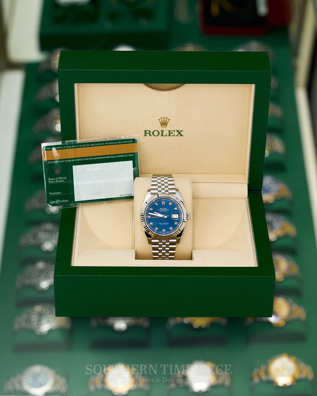 41mm Rolex Datejust in 18kt White Gold & Oystersteel with Factory Blue Diamond Dial on Jubilee (Ref: 126334)(Year: 2018)(Box & Papers)