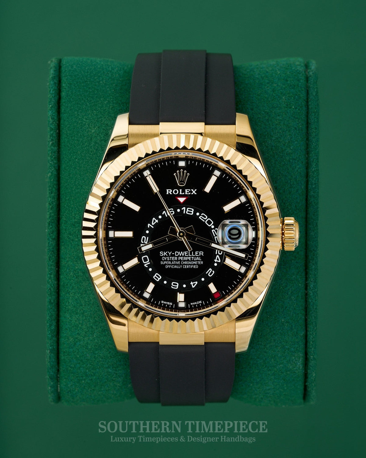 42mm Rolex Sky-Dweller on Oysterflex in Solid 18kt Yellow Gold with Black Dial (Ref: 326238)(Year: 2021)(Box & Papers)