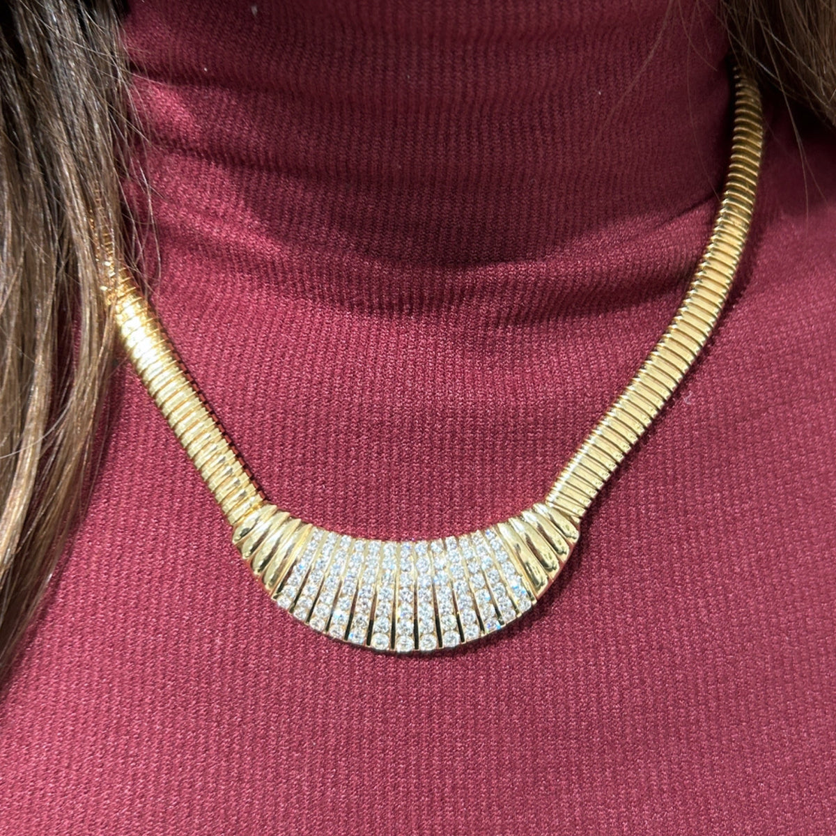 Tubogas Necklace 16.5" - 14kt Yellow Gold & Natural Diamonds