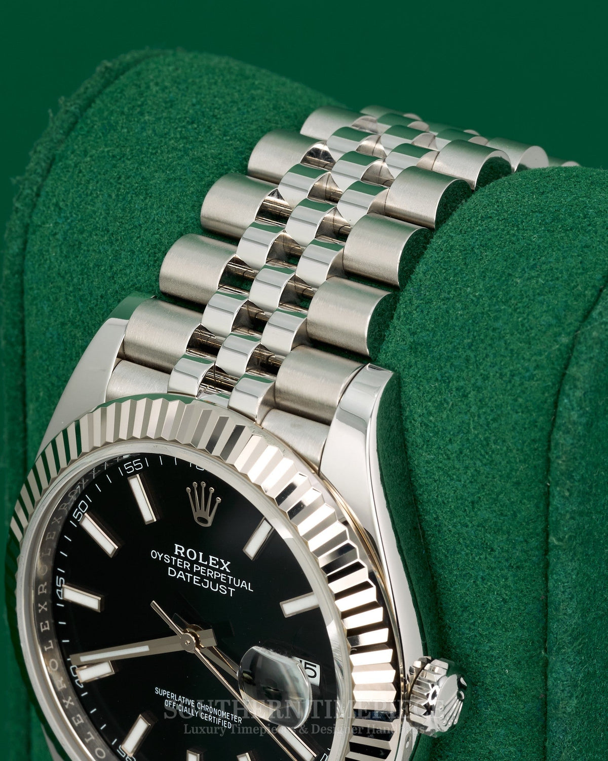 41mm Rolex Datejust with Black Stick Dial in 18kt White Gold and Oystersteel on Jubilee (Ref: 126334)(Year: 2021)(Box & Papers)