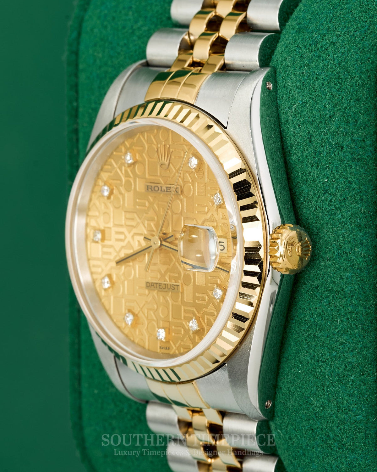 36mm Rolex Datejust in 18kt Yellow Gold and Stainless with Rare Factory Champagne Anniversary Diamond Dial on Jubilee (Ref: 16233)(Year: 1989)