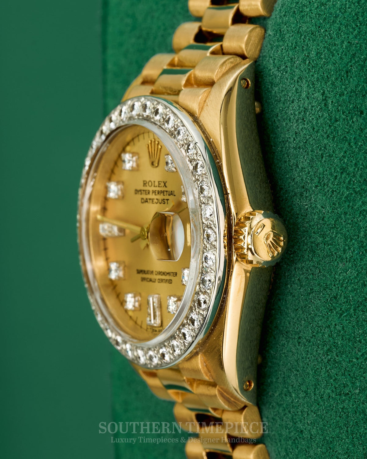 26mm Rolex Datejust "President" with a Custom Champagne Diamond Dial and Diamond Bezel in Solid 18kt Yellow Gold (Ref: 6917/8)(Year: 1983)