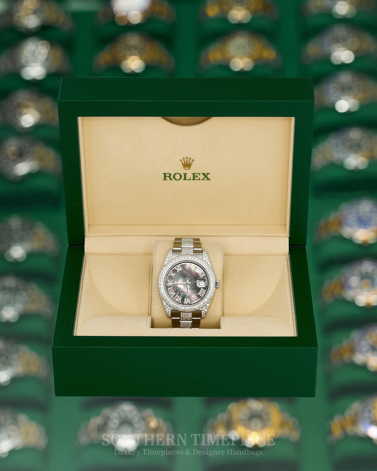 41mm Rolex Datejust Semi-Iced with Tahitian Mother of Pearl Diamond Roman Dial on Oyster (Ref: 116300)(Year: 2011+)(Box)