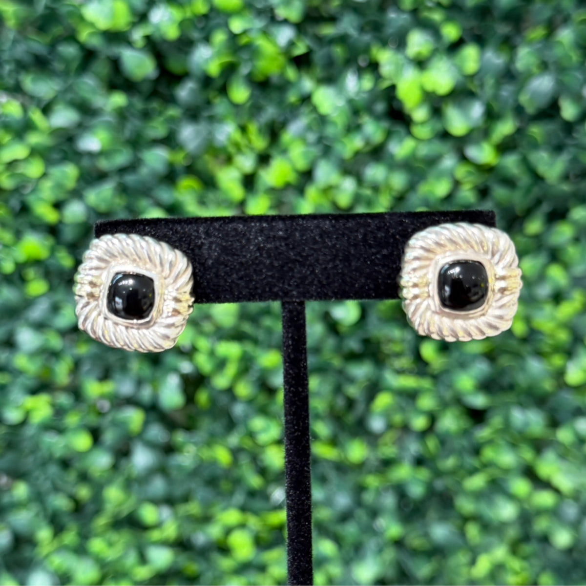 David Yurman Albion Square Stud Earrings - Black Onyx & Sterling Silver