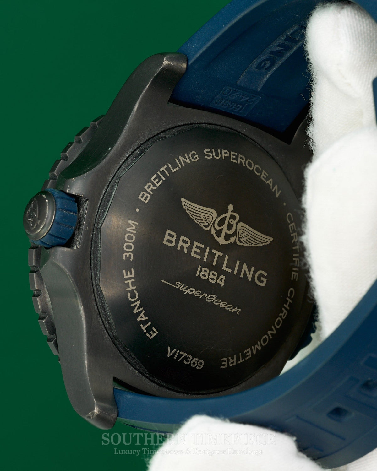 48mm Breitling SuperOcean Automatic with Blue Ombre Dial on Blue Rubber in DLC Coated Titanium (Ref: V17369)(Box)