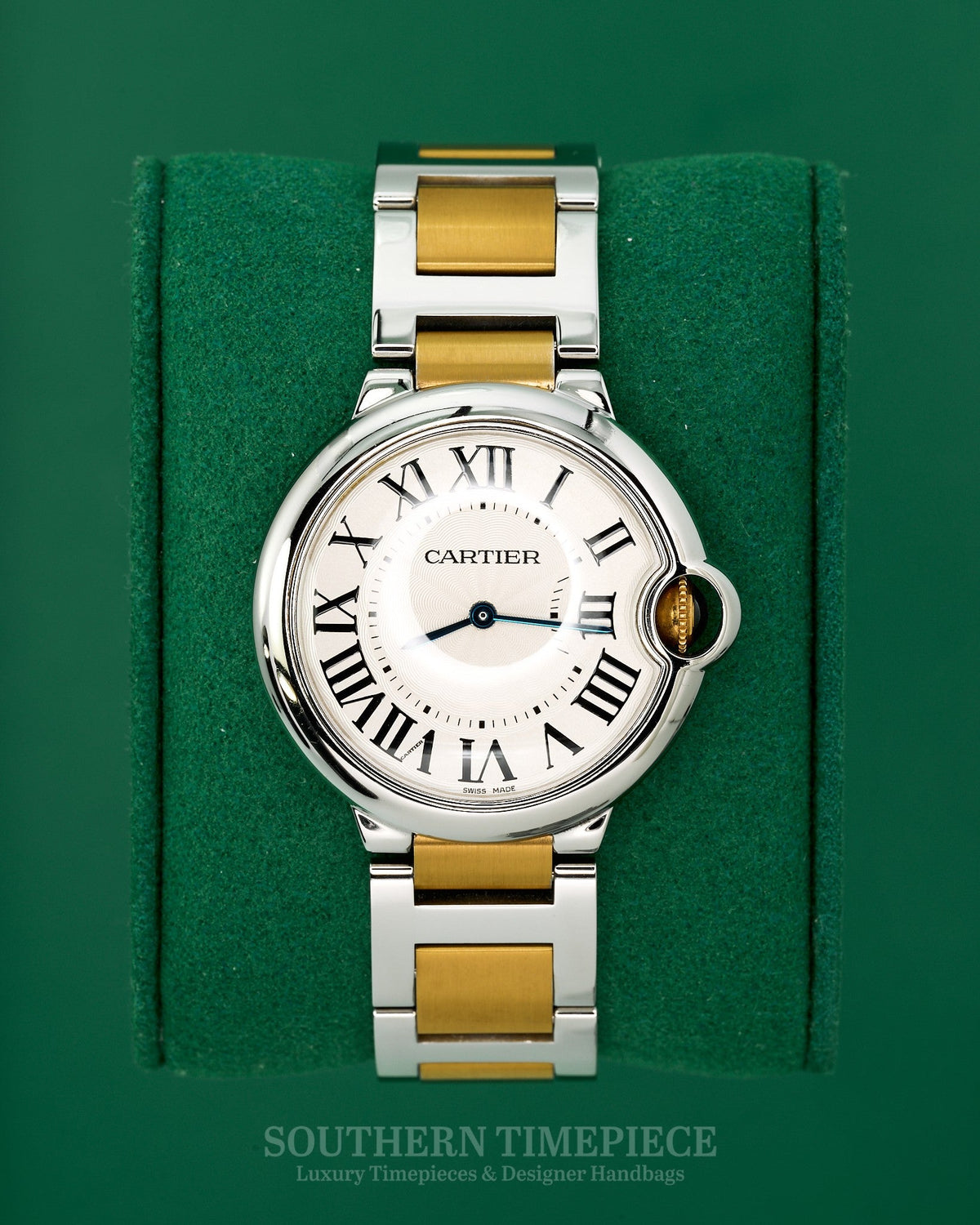 36mm Cartier Ballon Bleu in 18kt Yellow Gold and Stainless with Silver Roman Dial (Ref: W69008Z3)(Quartz)