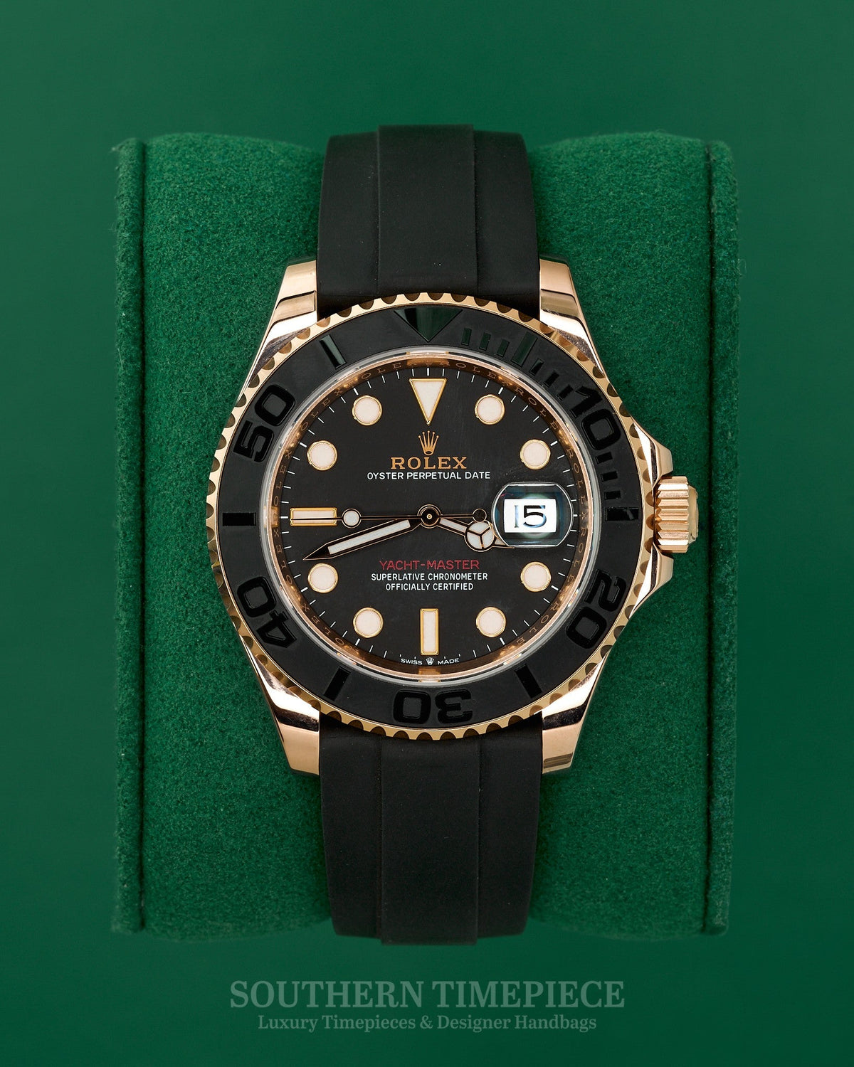 40mm Rolex Yacht-Master in Solid 18kt Everose on Oysterflex with Black Dial and Bezel (Ref: 126655)(Year: 2020)(Box & Papers)