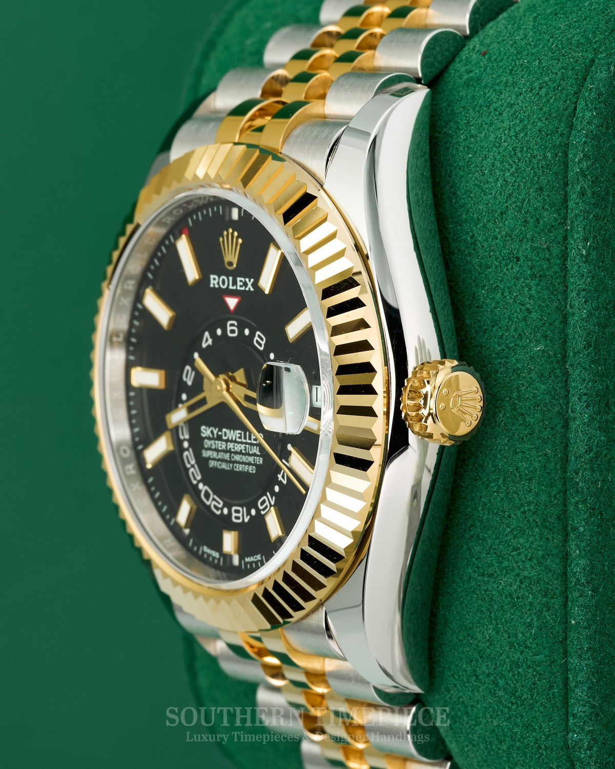 42mm Rolex Sky-Dweller with Black Dial in 18kt Yellow Gold and Stainless on Jubilee (Ref: 326933)(Year: 2022)(Box & Papers)