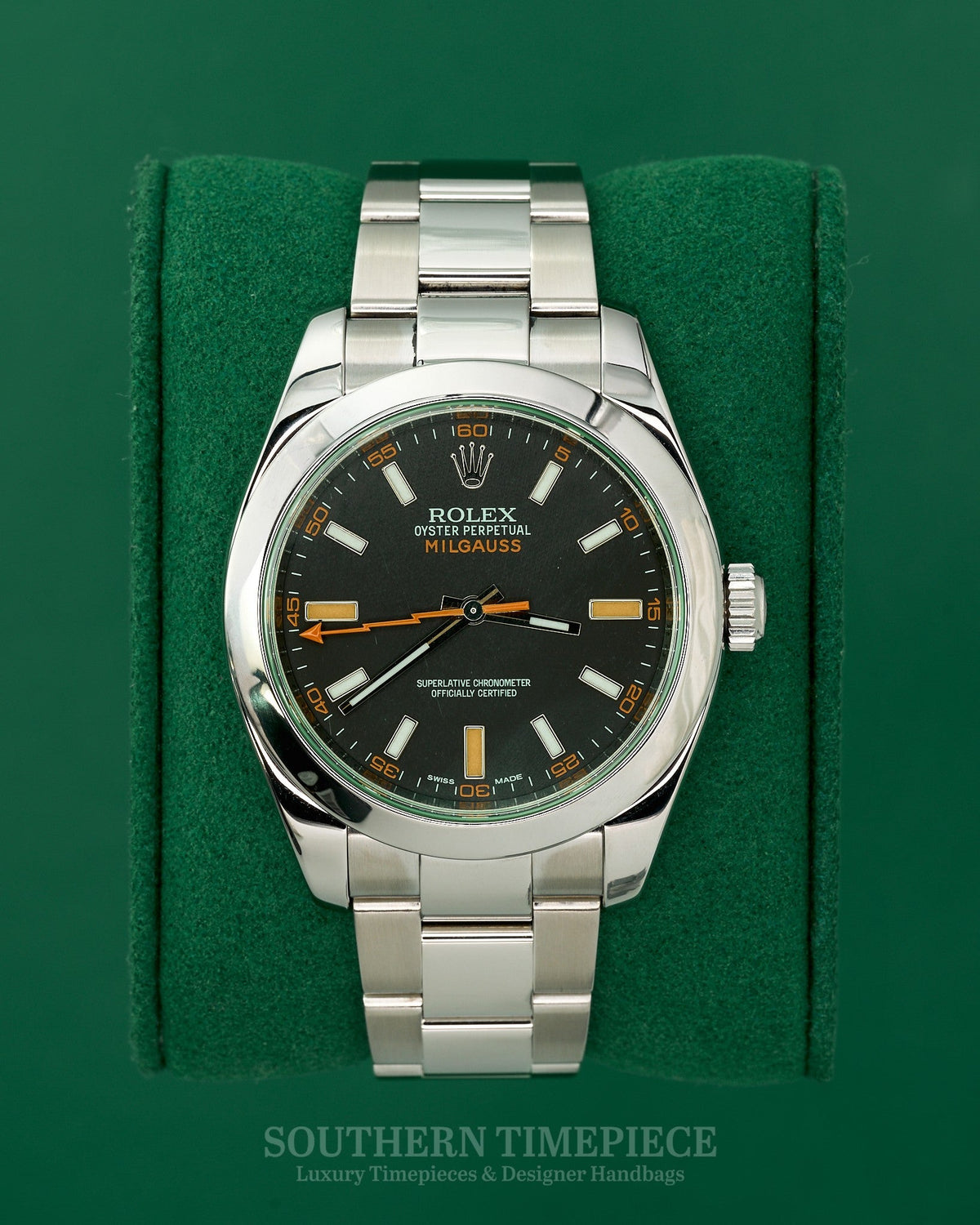 40mm Rolex Milgauss with Black Dial and Green Crystal in Stainless Steel (Ref: 116400GV)(Year: 2013)(Box & Papers)