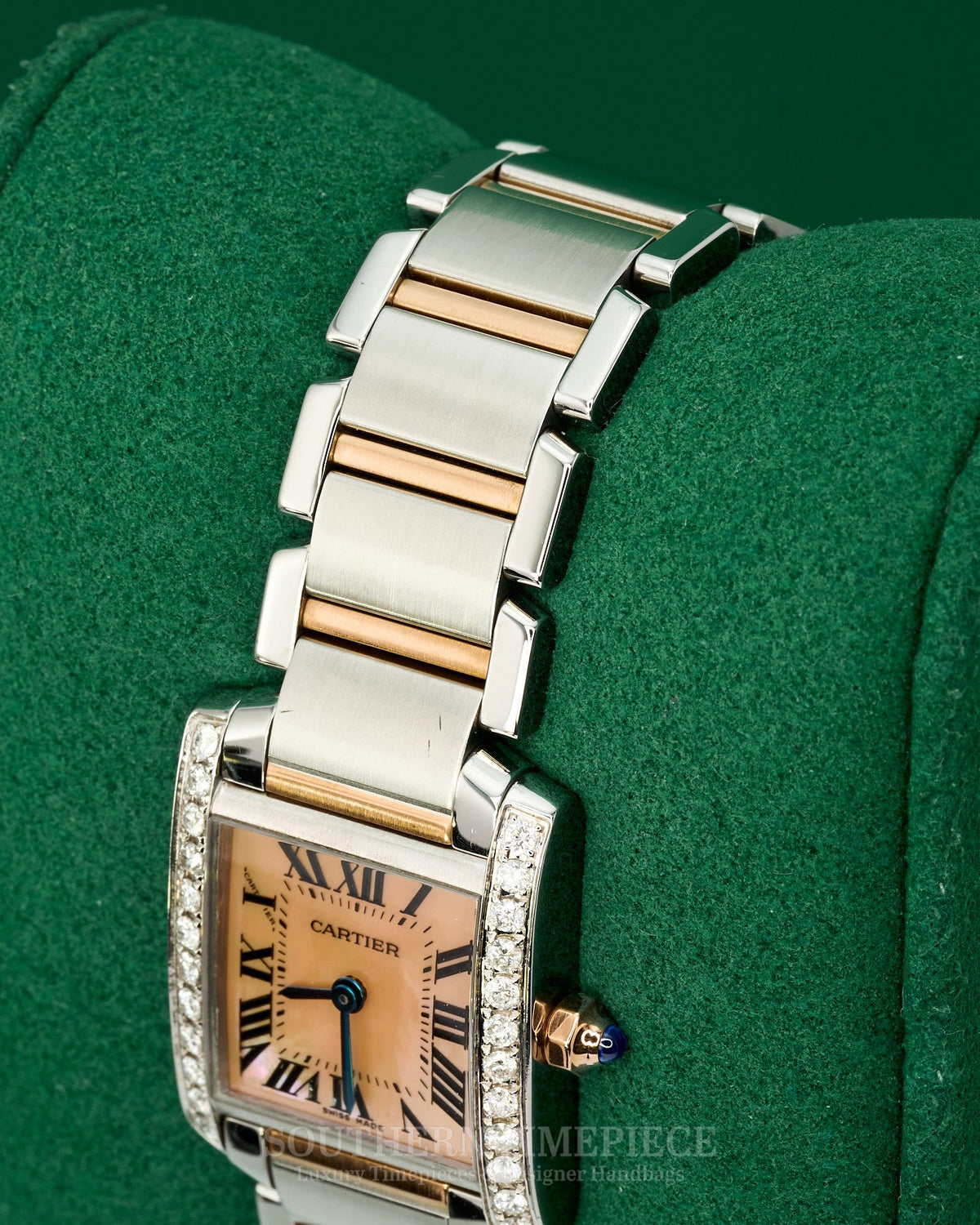 25mm Cartier Tank Francaise Small in 18kt Rose Gold and Stainless with Pink Mother of Pearl Dial and Custom Diamonds (Ref: W51027Q4)(2000's-2010's)
