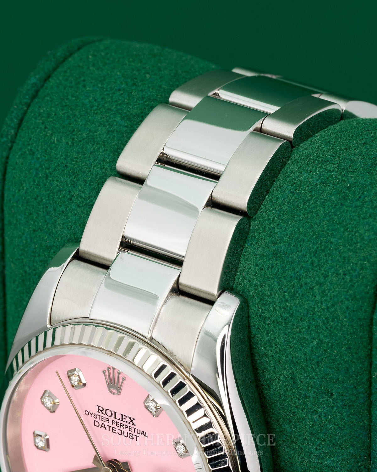 36mm Rolex Datejust with Custom Pink Diamond Dial and Fluted Bezel in Stainless Steel on Oyster (Ref: 116234)(Year: 2005)(Box & Appraisal)