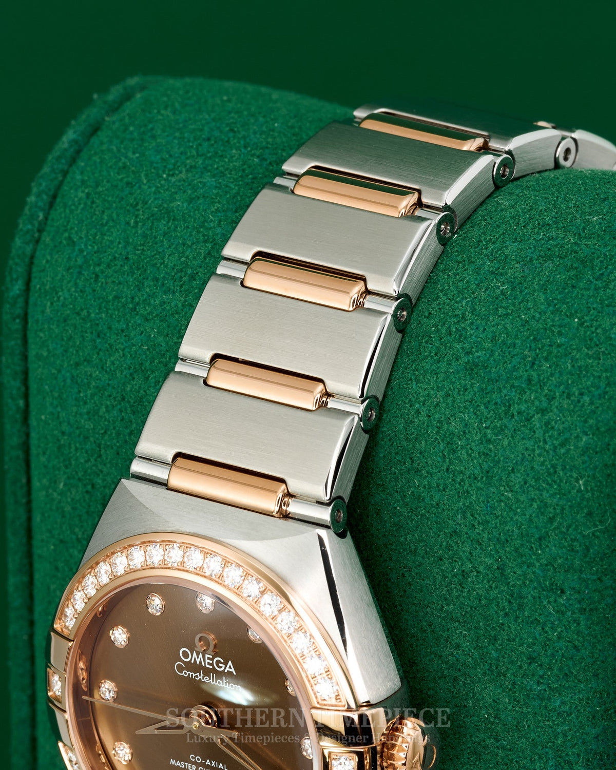 Brand New 2025 29mm Omega Constellation in 18kt Rose Gold and SS w/ Chocolate Dia Dial and Dia Bezel (Ref: 13125292063001)(Year: 2025)(Box & Papers)