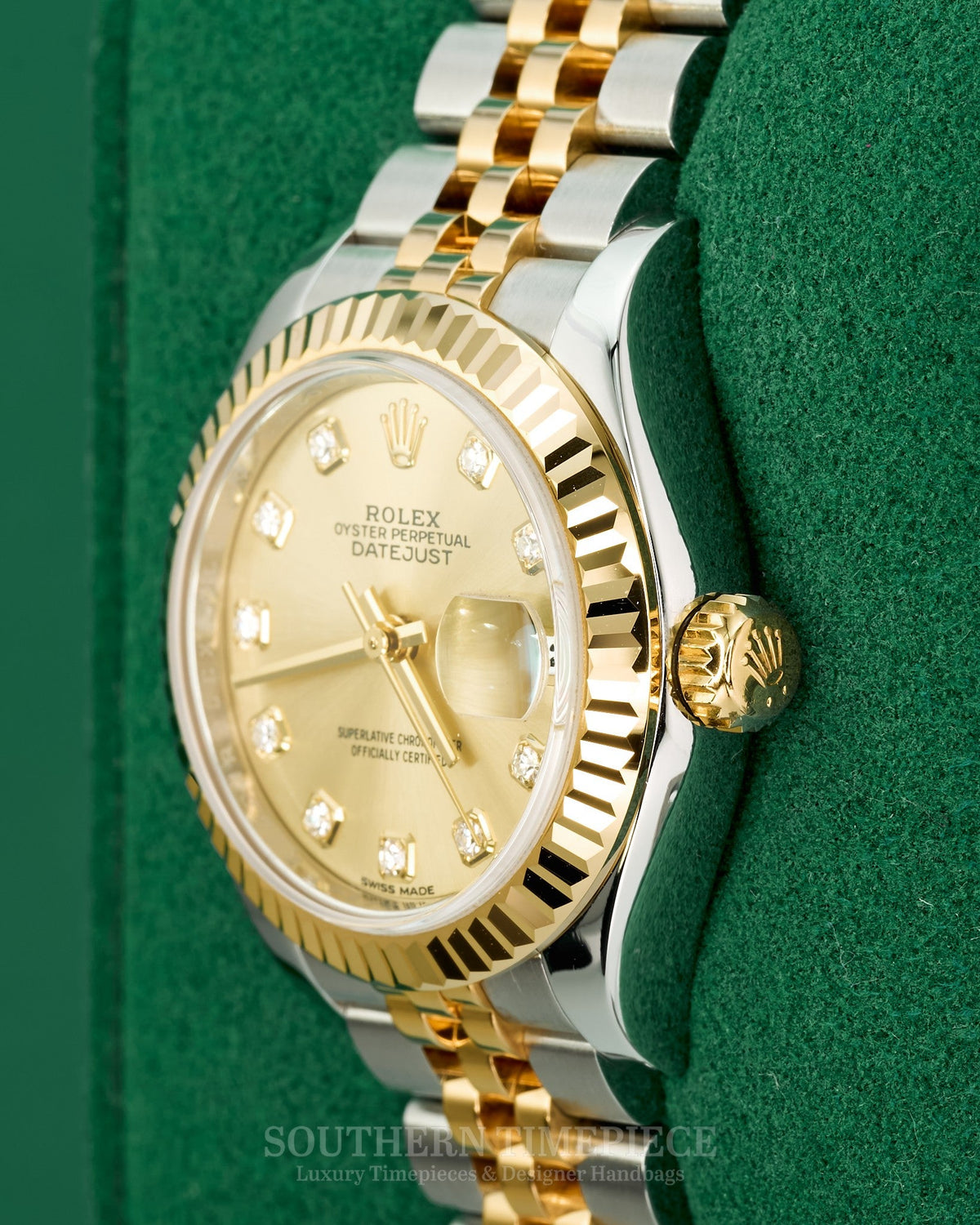 28mm Rolex Datejust with Factory Champagne Diamond Dial in 18kt Yellow Gold and Stainless on Jubilee (Ref: 279173)(Year: 2017)(Box & Papers)