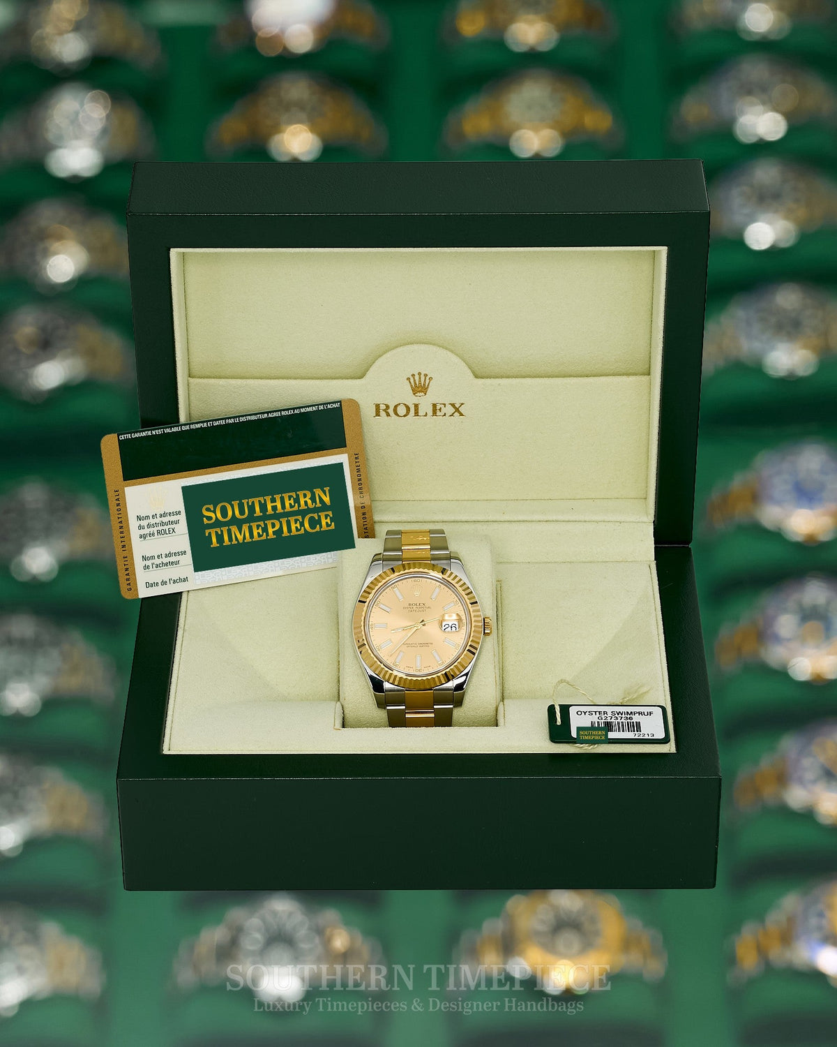 41mm Rolex Datejust in 18kt Yellow Gold and Stainless with Champagne Stick Dial on Oyster (Ref: 116333)(Year: 2011)(Box & Papers)