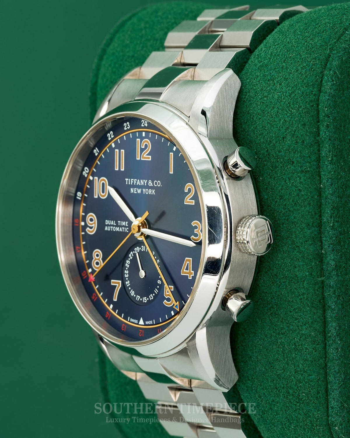 40mm Tiffany & Co Dual Time CT60 with Blue Dial in Stainless Steel (Ref: 34668299)(Year: ~2016)(Box & Appraisal)