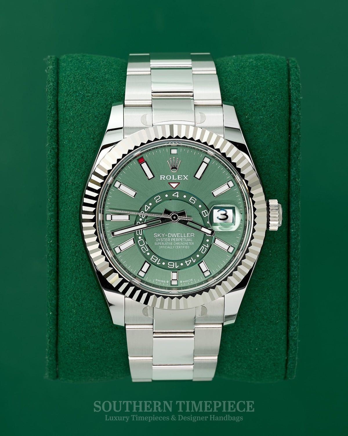 Brand New 2026 42mm Rolex Sky-Dweller Mint Green in 18kt White Gold & Oystersteel on Oyster (Ref: 336934)(Year: 2026)(Box & Papers)