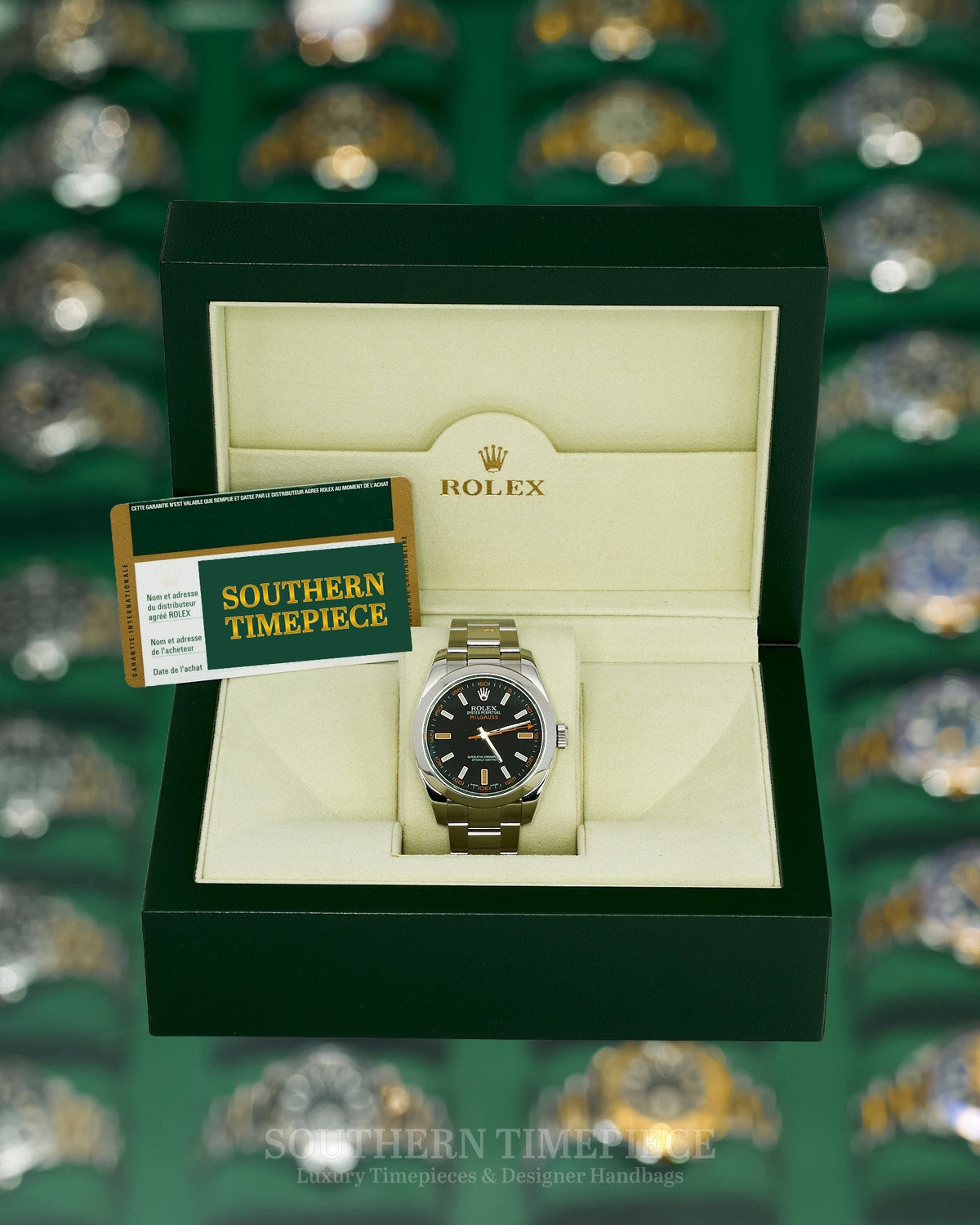 40mm Rolex Milgauss with Black Dial and Green Crystal in Stainless Steel (Ref: 116400GV)(Year: 2013)(Box & Papers)