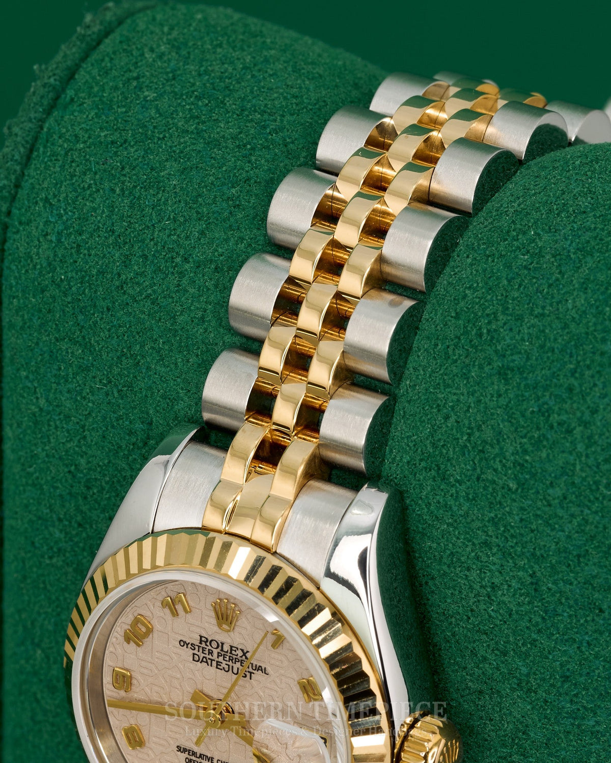 26mm Rolex Datejust with Cream Anniversary Arabic Dial in 18kt Yellow Gold and Stainless on Jubilee (Ref: 179173)(Year: 2004)