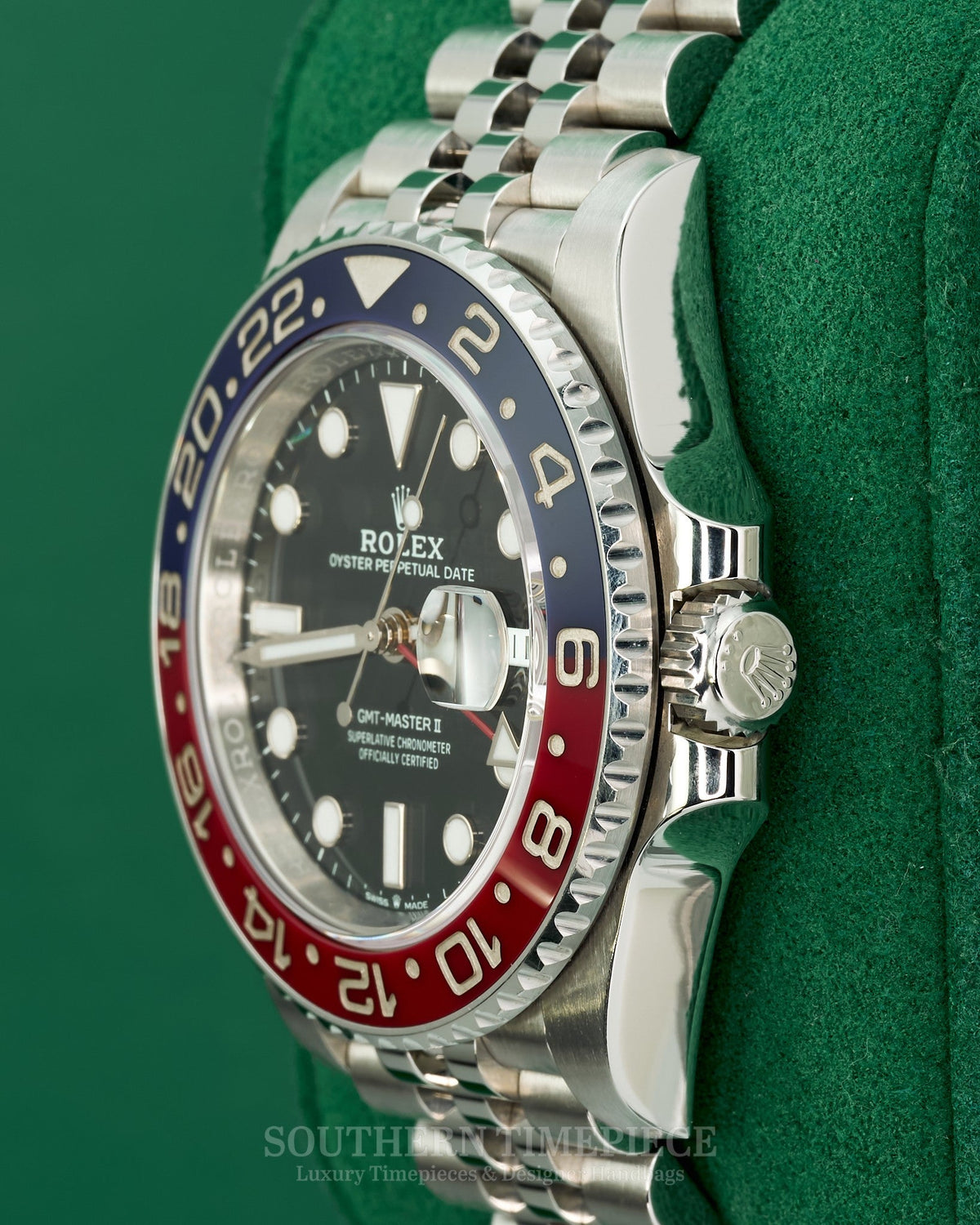 40mm Rolex GMT-Master II "Pepsi" with Navy Blue and Red Bezel in Stainless Steel on Jubilee (Ref: 126710BLRO)(Year: 2020)(Box & Papers)