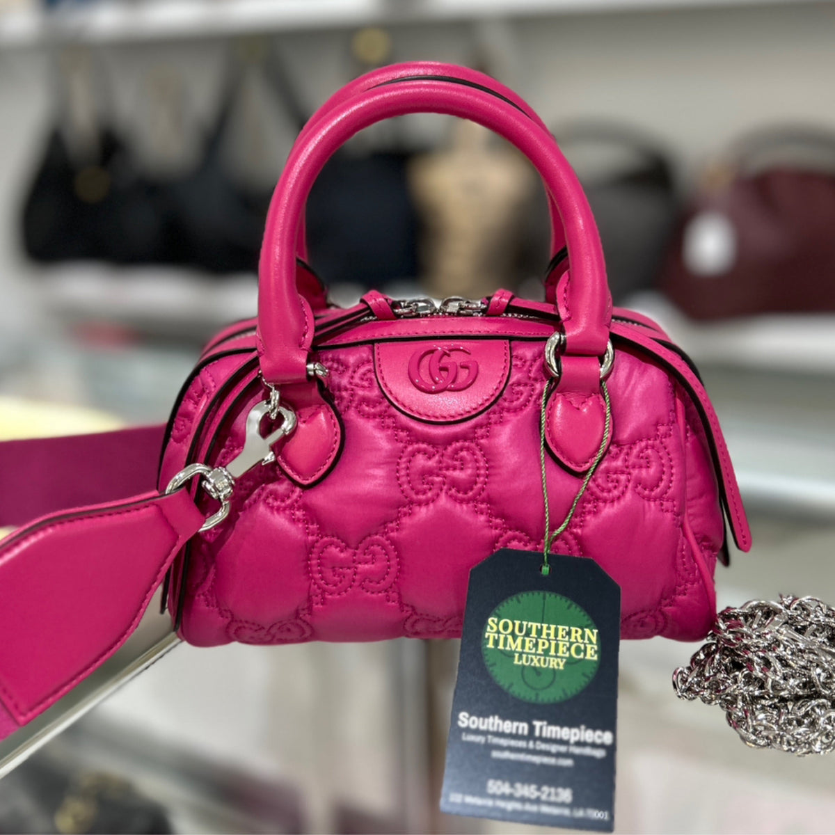Gucci GG Matelasse Mini Bowling Bag - Pink Nylon