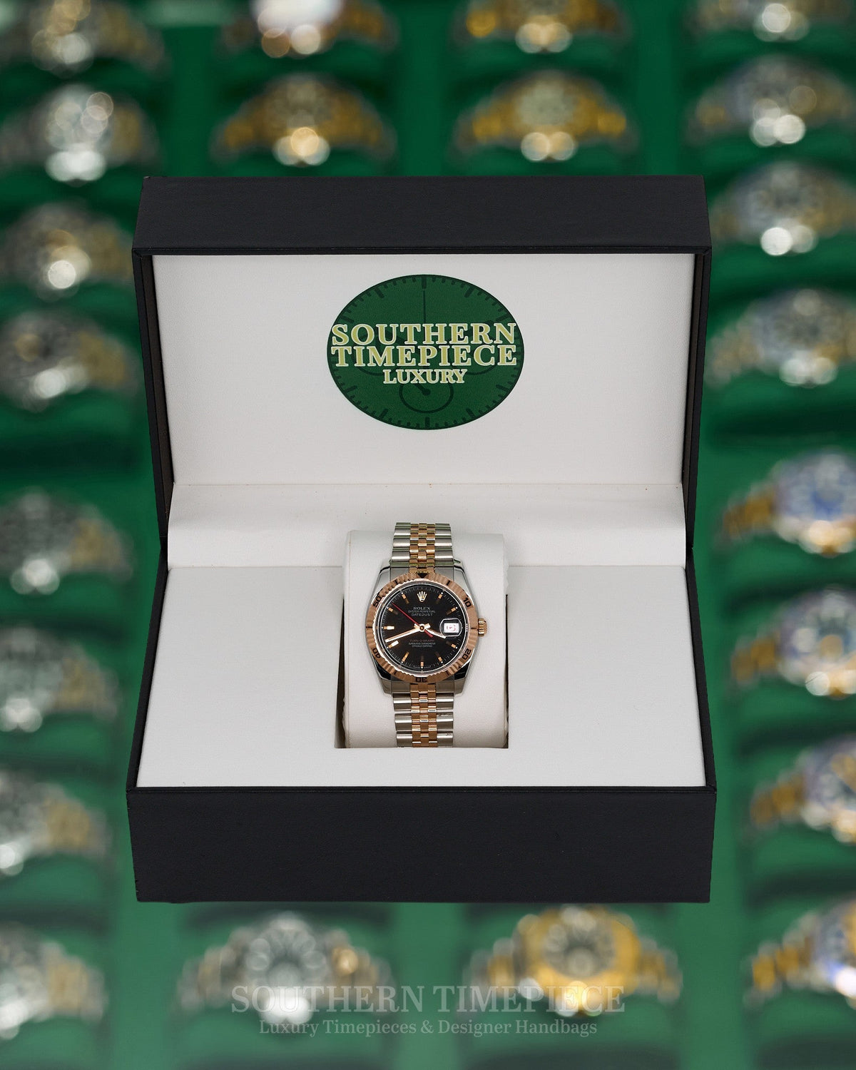 36mm Rolex Datejust "Turn-O-Graph" with Black Stick Dial in 18kt Rose Gold and Stainless on Jubilee (Ref: 116261)(Year: 2005)