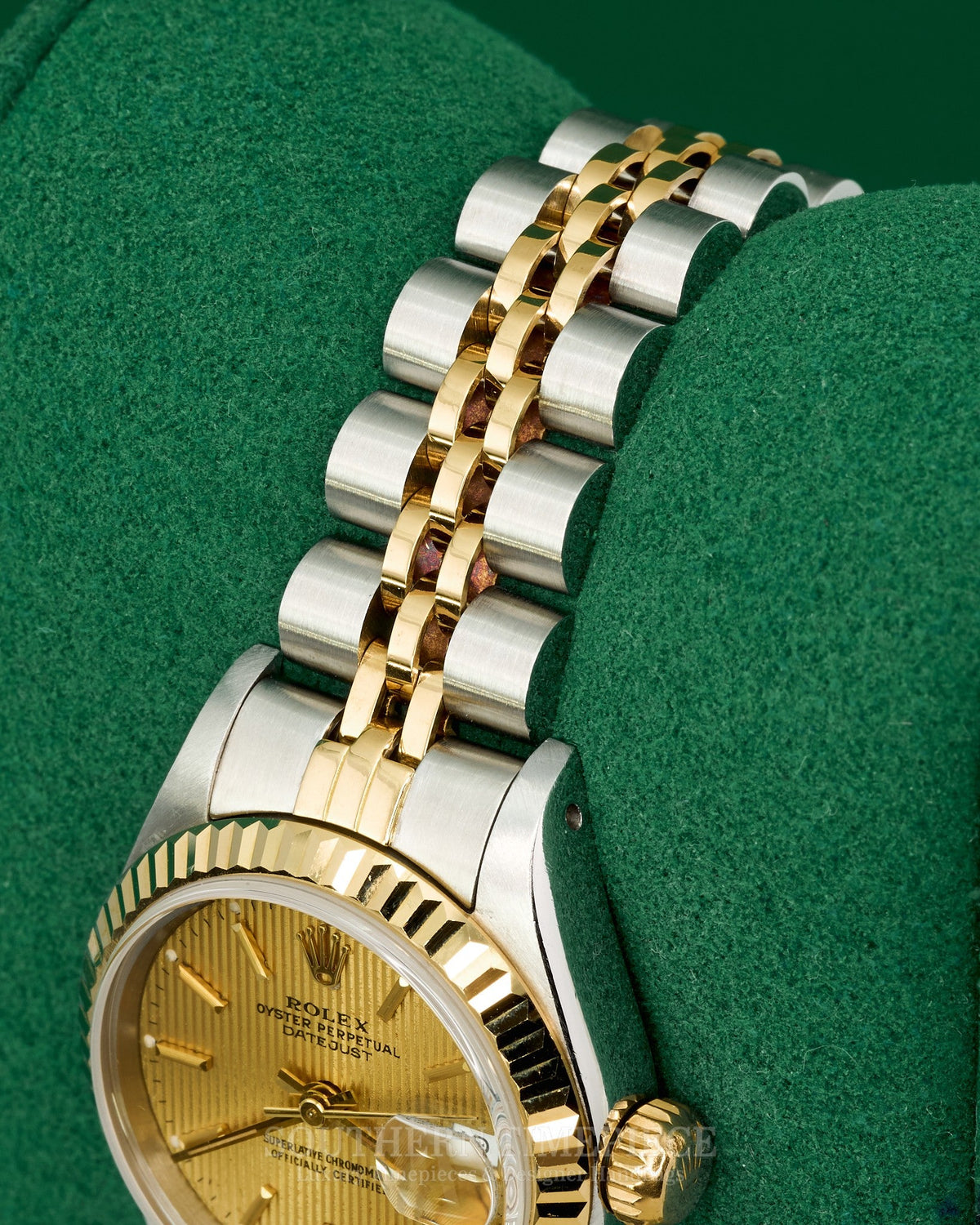 26mm Rolex Datejust with Champagne Tapestry Dial in 18kt Yellow Gold and Stainless on Jubilee (Ref: 69173)(Year: 1989)