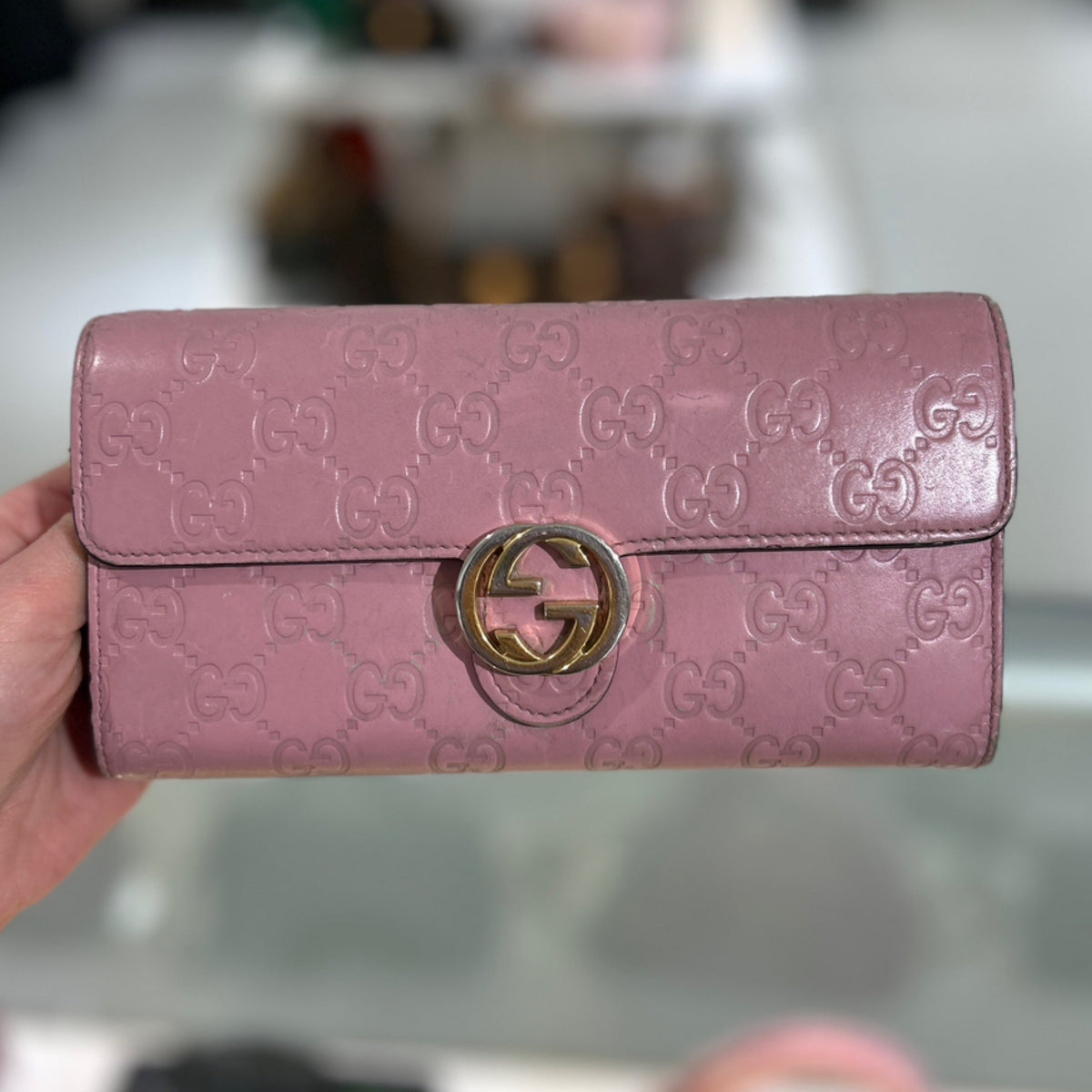 Gucci Icon Guccissima Continental Wallet - Pink Embossed Leather