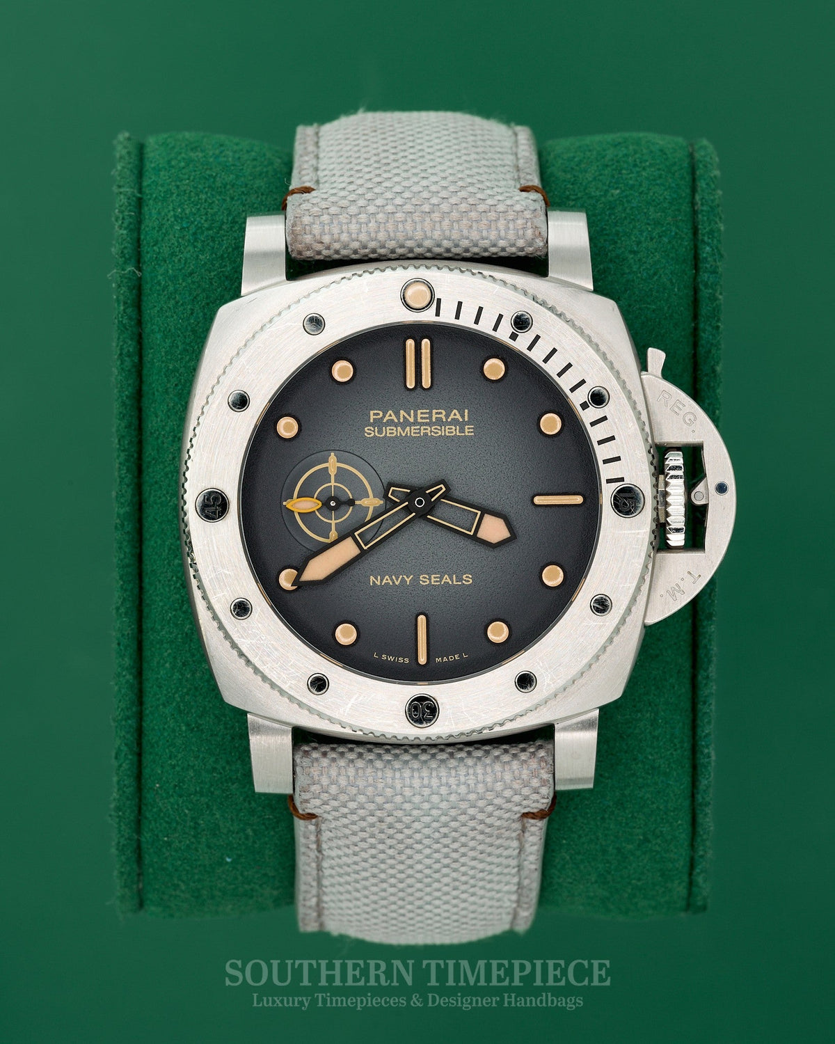 44mm Panerai Submersible Navy Seals Edition in Stainless Steel on Grey Strap (Ref: PAM01518)(Year: 2024)(Box & Papers)