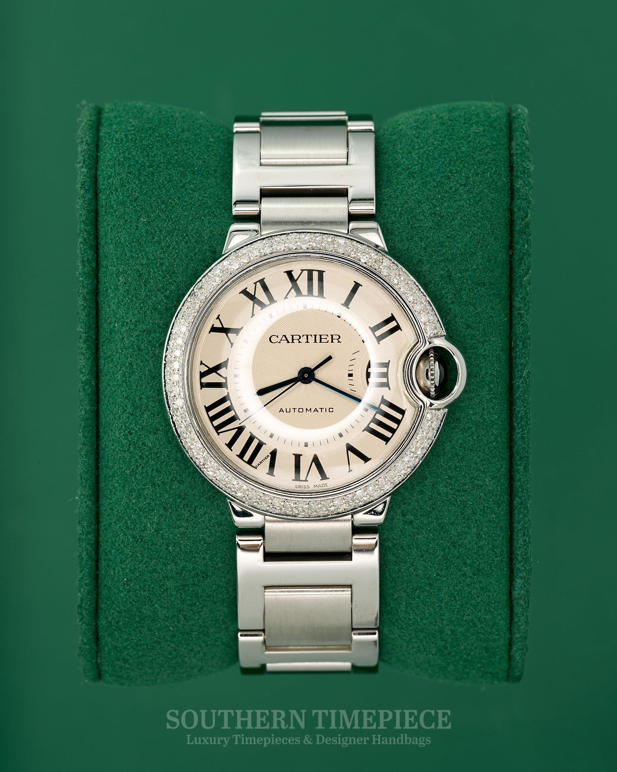 36mm Cartier Ballon Bleu Large in Stainless Steel with Custom Diamonds (Ref: W6920046)(Year: 2000's-2010's)