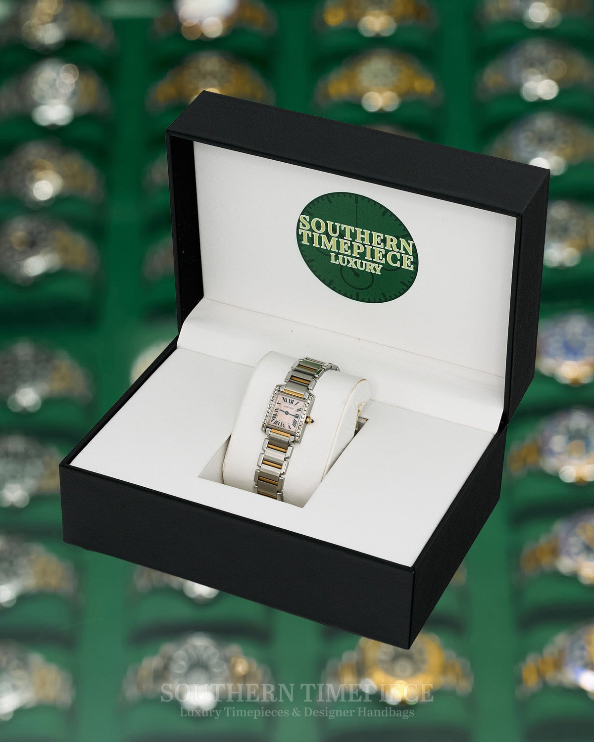 25mm Cartier Tank Francaise Small in 18kt Yellow Gold & Stainless with Pink Mother of Pearl Dial and Custom Diamonds (Ref: W51007Q4)(2000's-2010's)