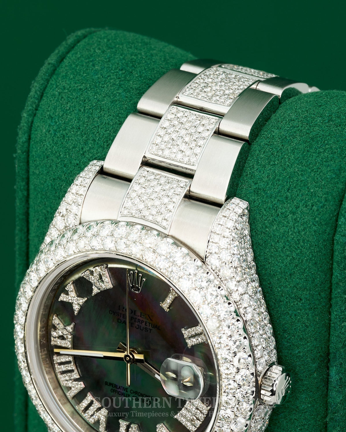 41mm Rolex Datejust Semi-Iced with Tahitian Mother of Pearl Diamond Roman Dial on Oyster (Ref: 116300)(Year: 2011+)(Box)