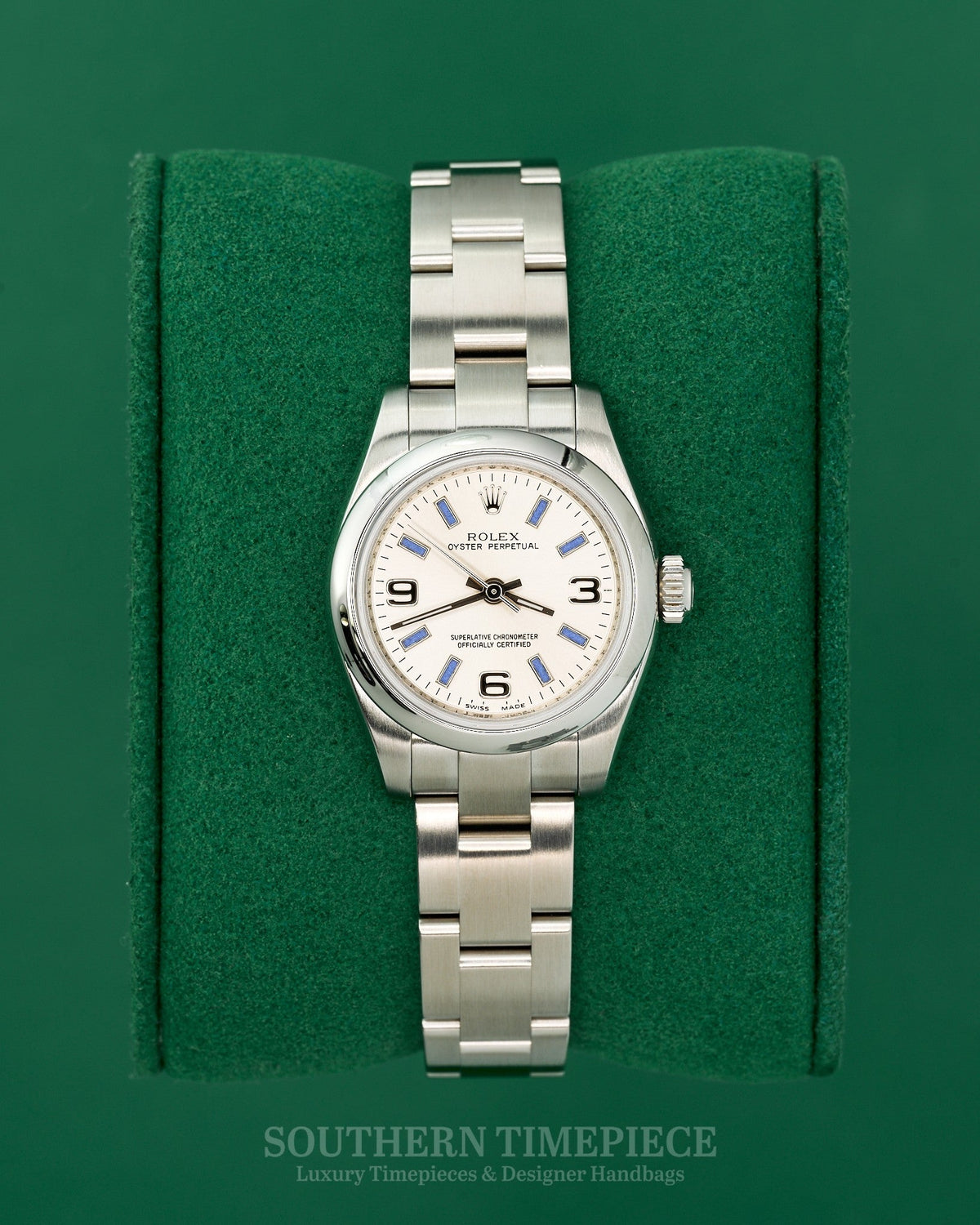 26mm Rolex Oyster Perpetual with Silver Arabic Stick Dial in Stainless Steel on Oyster (Ref: 176200)(Year: 2011+)