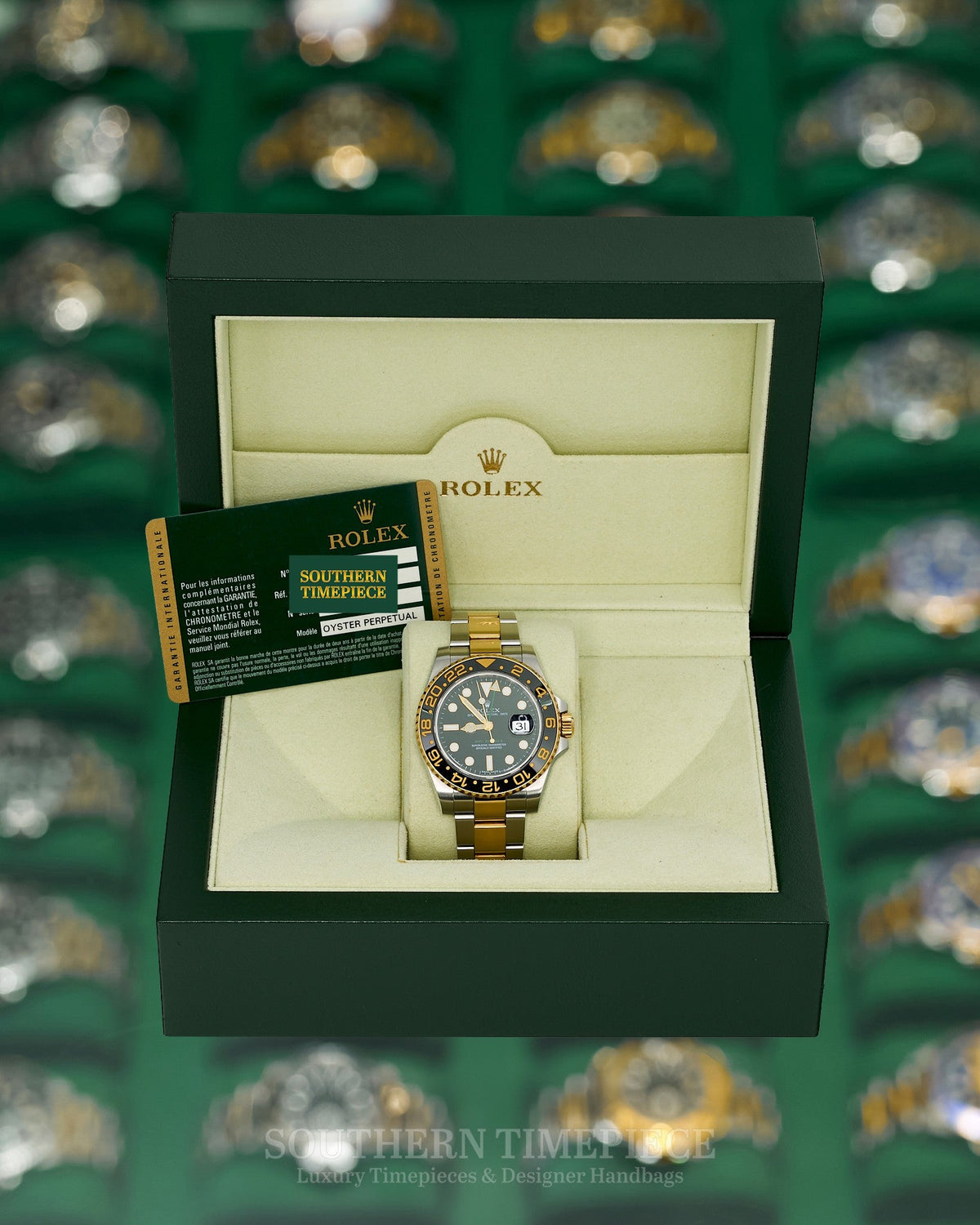 40mm Rolex GMT-Master II Black/Black in 18kt Yellow Gold and Stainless on Oyster (Ref: 116713LN)(Year: 2009)(Box & Papers)